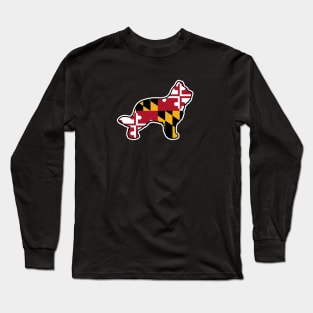 Briard Dog Silhouette with Maryland Flag Long Sleeve T-Shirt